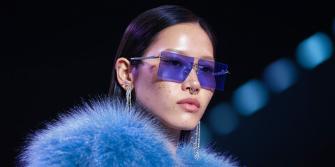 A captivating portrait of a model gracefully adorned with sunglasses