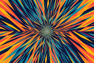 Vibrant Radial Energy Burst: Abstract Geometric Explosion in Bold Colors