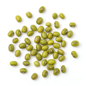 Flat lay, top view of green mung beans (Vigna radiata).