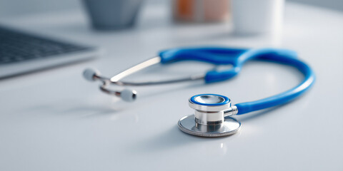 Close-up shot of a stethoscope on a table, conveying a sense of medical care and diagnosis