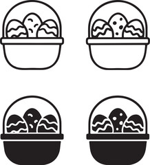 Isolated easter egg basket icon, easter egg basket filled, decorated holiday eggs, spring celebration vector design, minimal illustration, festive seasonal branding