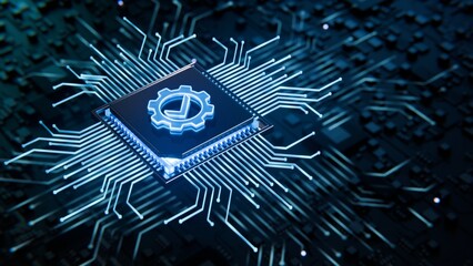 Quality Assurance and System Validation Technology Concept Illustrated on a Processor.