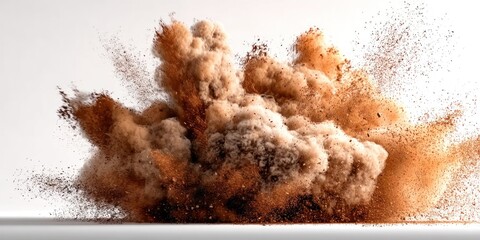 Exploding dust cloud against white background
