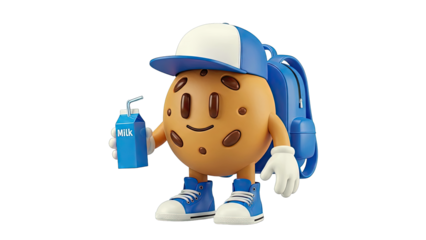 Cookie Character with Milk Carton and Backpack