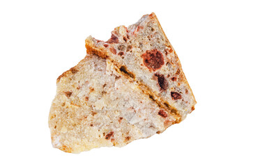 Close-up macro shot of a mineral sample with reddish inclusions on a white background