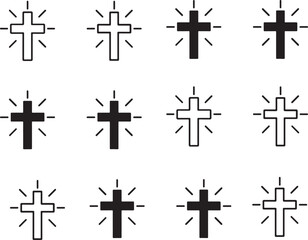 Isolated cross with light collection silhouette icon, cross with light Christian symbol, shining cross religious design, vector illustration, church faith branding, spiritual celebration illustration