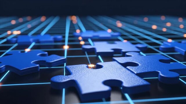 Abstract network puzzle pieces connecting digital data flow