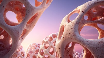 Porous organic structures emerge against a soft twilight horizon