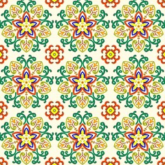 Colorful Ethnic Floral Seamless Pattern with Mandala Ornaments