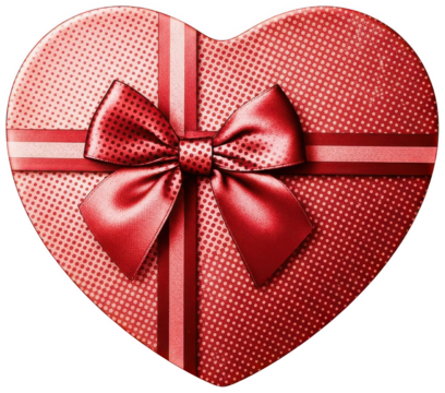 Red heart shaped gift box with polka dot pattern and ribbon - Powered by Adobe