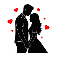 Happy Valentine&rsquo;s Day Romantic Couple Love Silhouette Holding Hands Love Hearts