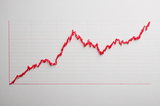 A red line graph show the increase and decrease of something