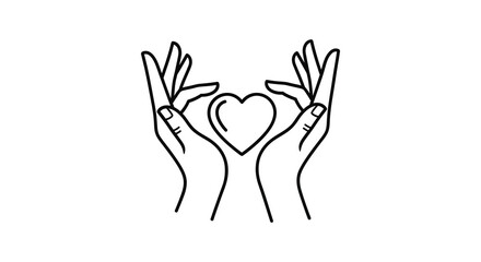 Hands gently cradling a heart a minimalist line drawing illustration