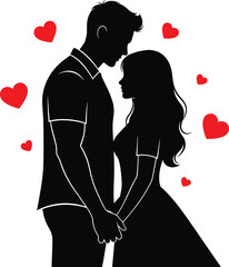 Happy Valentine&rsquo;s Day Romantic Couple Love Silhouette Holding Hands Love Hearts