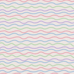 北欧テイスト波線パターン（ピンク）ー くすみピンクにミントグリーン、ブルー、ラベンダー、ピンクのの波線。デザインペーパー、マスキングテープ、マスキングシールブック、フレークシール、クリアファイル、手帳デコ素材、ノート表紙、ハンカチ、箸、マグカップ、皿、キッチンクロス、キッチン雑貨、ポーチ等に最適。