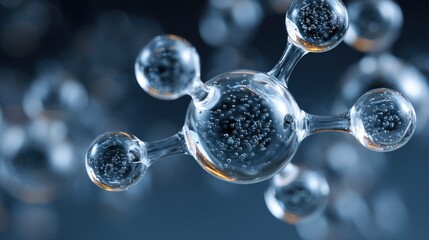 Three dimensional representation of a complex molecular structure suspended in a dark fluid