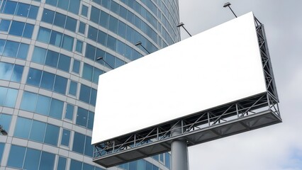 Large blank billboard adjacent to modern skyscraper