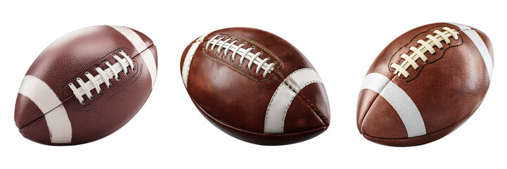 Three American Footballs on Background isolated on a transparent background