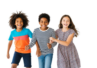 Joyful Children Walking Together in Casual Outfits
