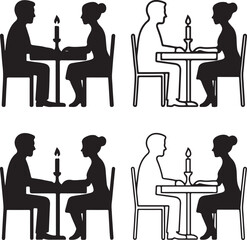 Isolated romantic dinner silhouette icon, romantic dinner couple date symbol, candlelight romantic dinner valentine love celebration design, restaurant wedding branding illustration