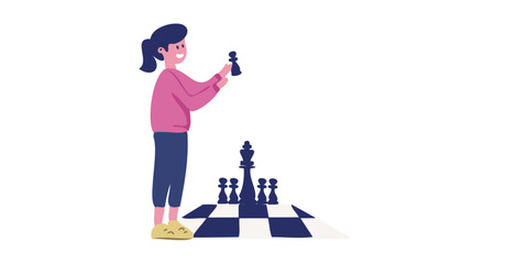 child girl concentrating on chess moves vector