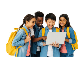 Group of Schoolchildren Collaborating with Laptop Technology
