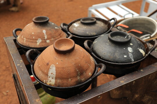 Traditional brown clay with handmade ceramic design used for making serabi cake. A cake made from flour with a sweet and savory taste, using a pottery mold 