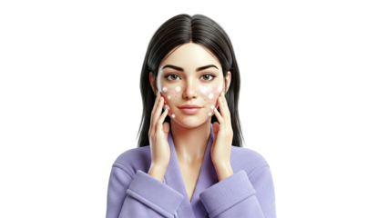 Woman with acne and pimple treatment dots on her face