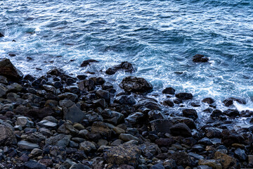 Seascape, Atlantic Ocean waves washing the shore. Tenerife, Canary Islands.