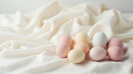 Pastel Easter Eggs on White Fabric