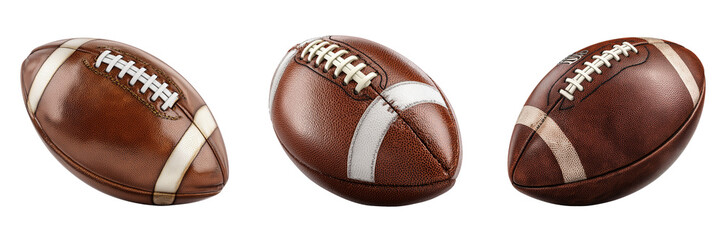 Three American Footballs isolated on a transparent background