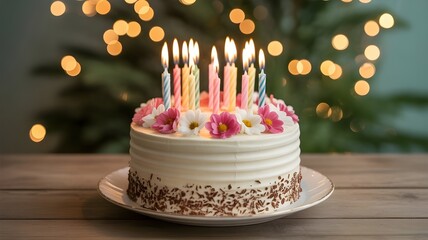 beautiful birthday cake with candles