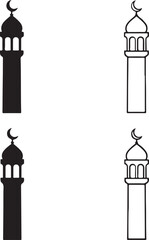 Isolated mosque minaret silhouette icon, mosque minaret Islamic building, Islamic architecture vector, religious mosque minimal illustration, Muslim worship branding, mosque celebration design