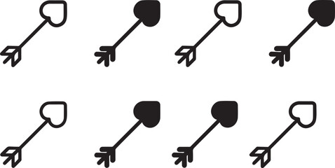 Isolated cupid arrow icon, cupid arrow love symbol, cupid arrow romantic valentine icon, heart arrow wedding relationship design, valentine love proposal branding illustration