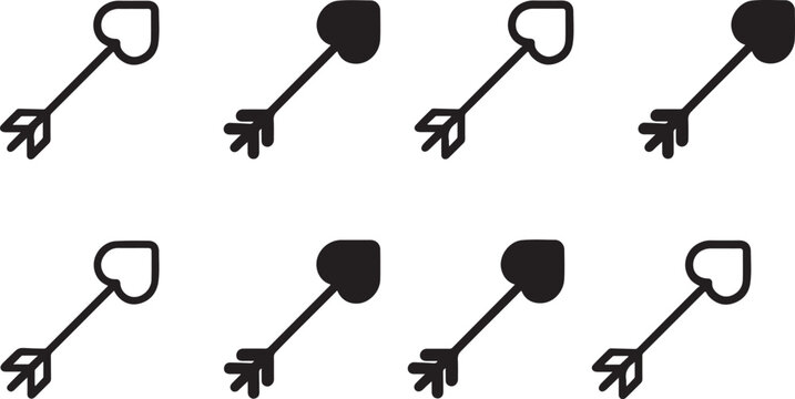 Isolated cupid arrow icon, cupid arrow love symbol, cupid arrow romantic valentine icon, heart arrow wedding relationship design, valentine love proposal branding illustration