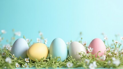 Colorful Easter Eggs in Spring Flowers