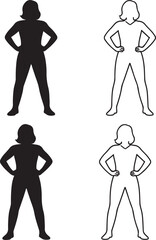 Isolated confident woman pose silhouette icon, confident woman standing power pose, female empowerment vector, minimal illustration, leadership branding, women confidence design