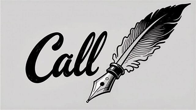Stylized representation of the word 'Call' embellished with a vintage quill pen, evoking a sense of creativity and communication