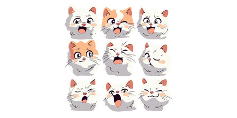 set of cute kittens with different emotions illustration