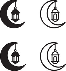 Isolated crescent moon lantern icon, crescent moon with hanging lantern, islamic festival vector symbol, minimal illustration, holiday branding design, muslim celebration illustration