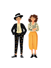 elegant full body women pair standing confidently on white design