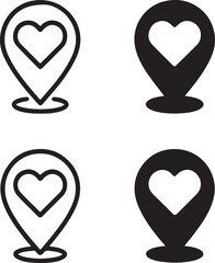 Isolated heart location pin icon, map pin with heart love location vector, romantic relationship travel minimal illustration, couple love branding design, location heart vector