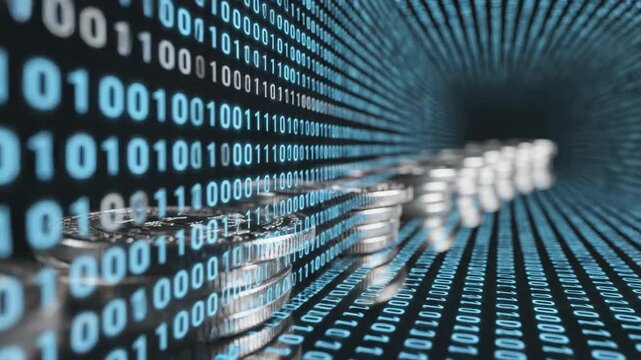 Digital currency flow through abstract data tunnel financial technology concept