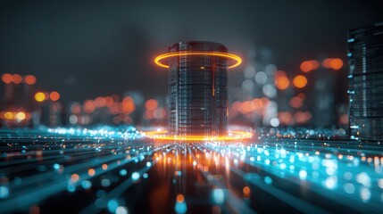 3D illustration of a distributed network under a DDoS-like attack with glowing data streams converging on a central server