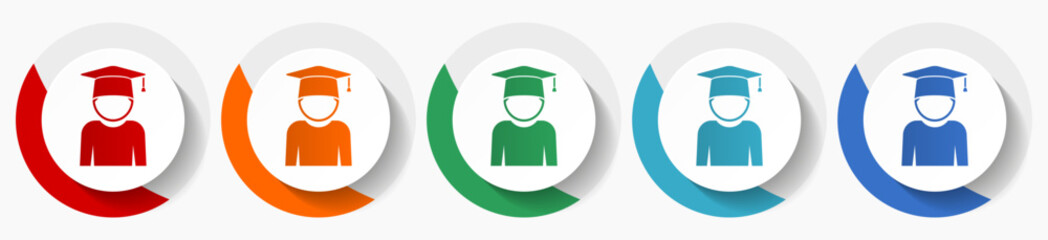 Educate, education, graduate, male student vector icons, flat icon set for logo design, webdesign and mobile applications, colorful web button collection in eps 10