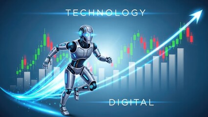 Robot running alongside rising digital graph