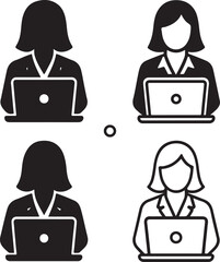 Isolated working woman silhouette icon, professional woman working office vector, career empowerment minimal illustration, women professional branding, career leadership success design