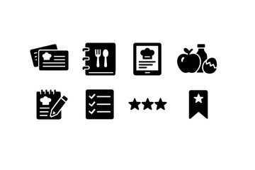 Recipe Icon Set. Recipe Collection. Filled icon set of Recipe Collection: recipe cards, binder folder, digital
