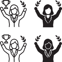 Isolated business woman success icon, professional businesswoman career vector, achievement empowerment symbol illustration, minimal branding, women career success leadership design vector
