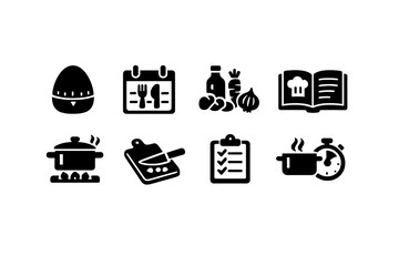 Cooking Icon Set. Cooking Schedule. Filled icon set of Cooking Schedule: kitchen timer, meal calendar,
